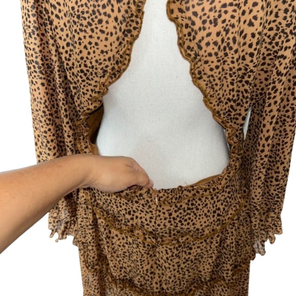 Leopard Ruffle Detailing Open Back Floral Dress Deep V Neck Backless Ruffle - Picture 5 of 9